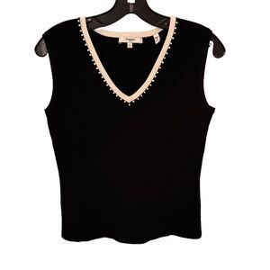 Vertigo Paris Black w/ White trim Beaded tank / tunic  top size large NEW